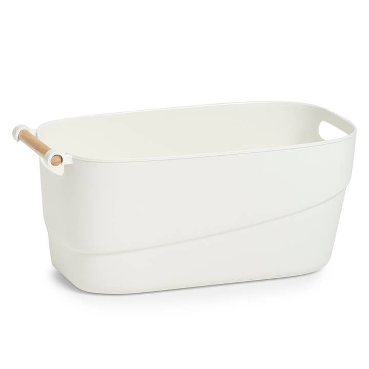 Förvaringskorg, plast/trä, vit för wholesale av Zeller Present