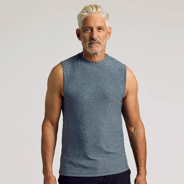 Heather Navy Sleeveless Active Muscle Tee for wholesale by True Classic