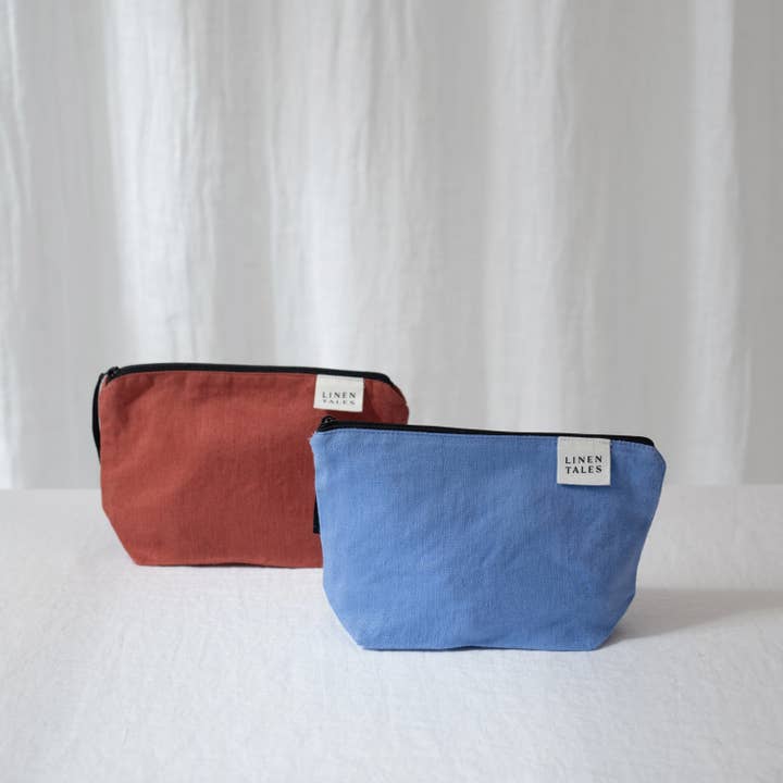 Linen Tales (We cover U.S. import duties) - Wholesale Makeup/Cosmetic Bag - LIMITED EDITION Persian Blue Twill Linen Makeup Pouch4