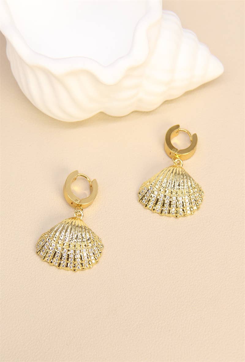 Dorée Boucles D'Oreilles Coquillage Strass Acier Inoxydable en vente sur Faire1