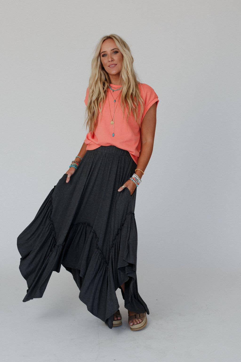 Three Bird Nest - Wholesale Skirt - Women's - Forever Beauty Maxi Skirt - Charcoal3