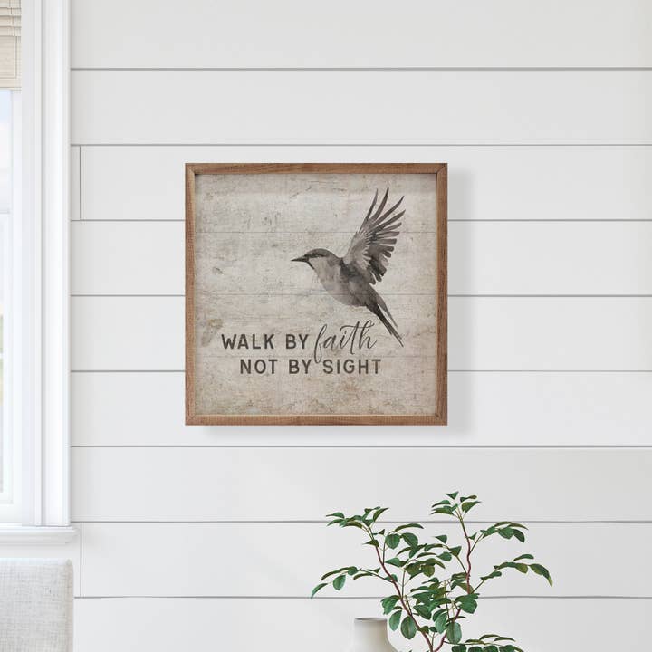 Kendrick Home - Wholesale Sign - Walk By Faith Not By Sight Bird White2