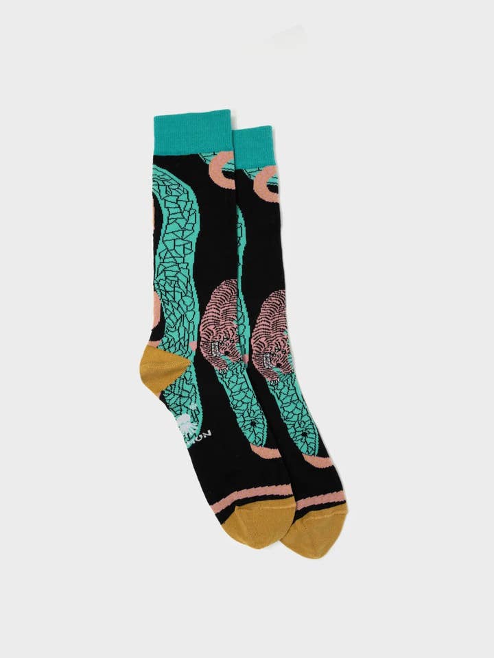 Min & Mon - Wholesale Socks - Women's - Black And Basil Green Socks - Tiger and Snake2