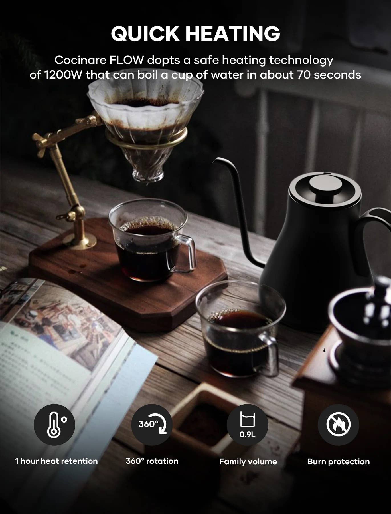 CAPTN Coffee - Vente Appareils électroménagers - Bouilloire à col de cygne Cocinare pour pour-over, 0,9 l6