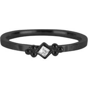 R630 Royal Square sort stål krystal Cz for engroshandel hos Charmin's Ringen