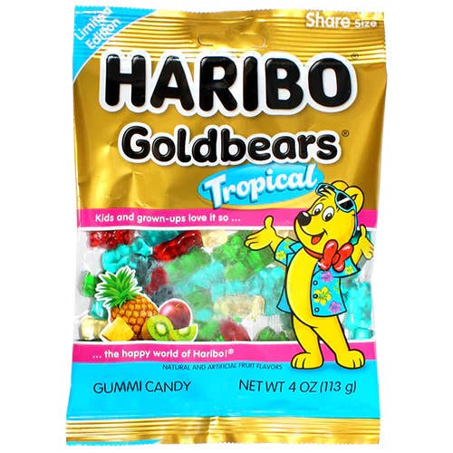 Haribo Goldbears Tropical Limited Edition Peg Bag 4oz for wholesale by Long Island Candy Factory