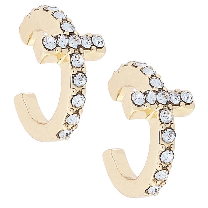 Seraphine Pave Cross Hoop Earrings in Shiny Gold for wholesale by Canvas Style
