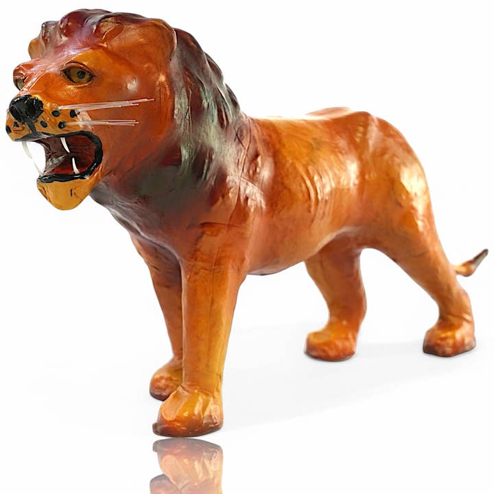 Handmade Leather Lion Statue – Eco-Friendly Lifelike Lion Figurine for Artistic Home Décor for wholesale by Something wild