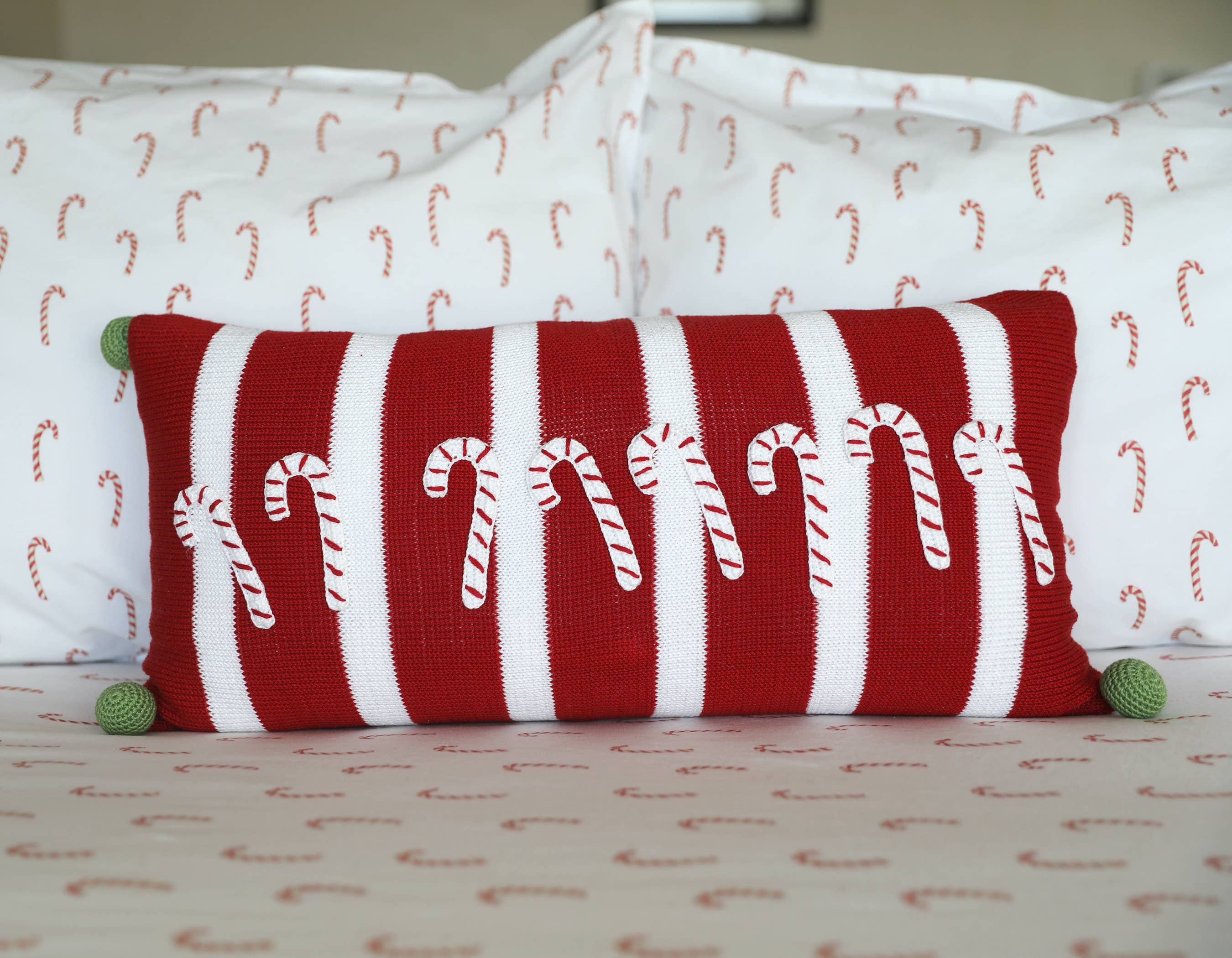 Melange Collection - Wholesale Throw/Decorative Pillow - Handmade Candy Cane Lumbar Christmas Pillow1
