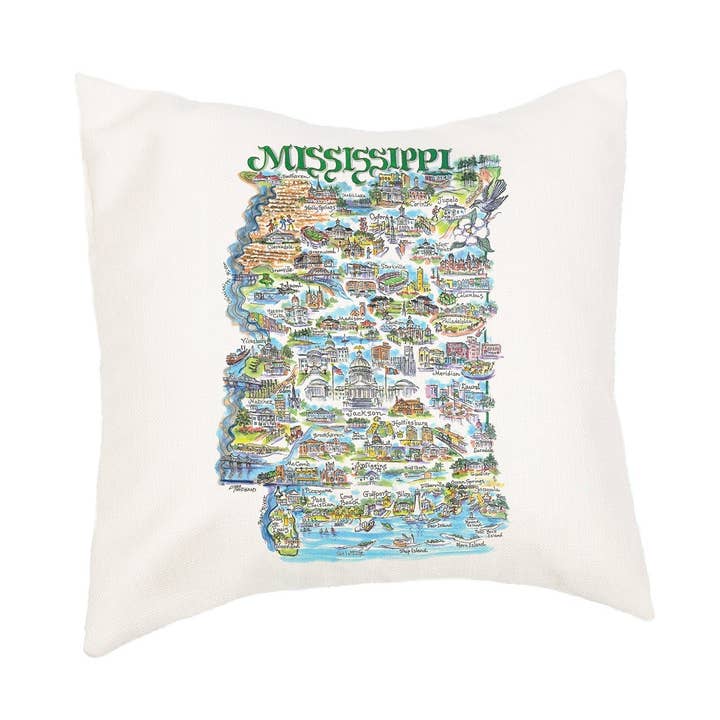 Linda State Mississippi Pillow for wholesale by LuckyBird Apparel and Home