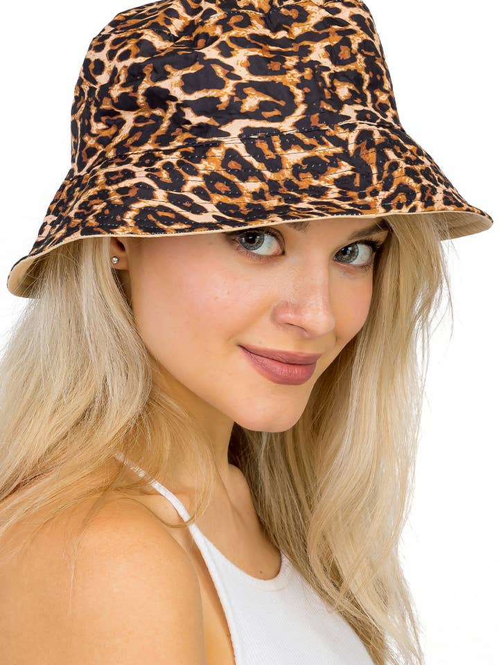 Exotic Leopard Reversible Beige Bottom Bucket Hat for wholesale by Cap Zone