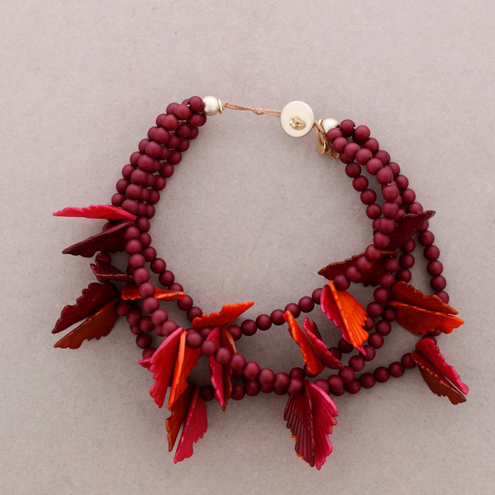 Sonata - Wholesale Snap Jewelry - Choker 4 Beads Resin Leaves1