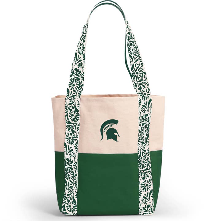 Mini sac fourre-tout en toile avec sangles florales – Spartans de l'État du Michigan pour la vente par Desden
