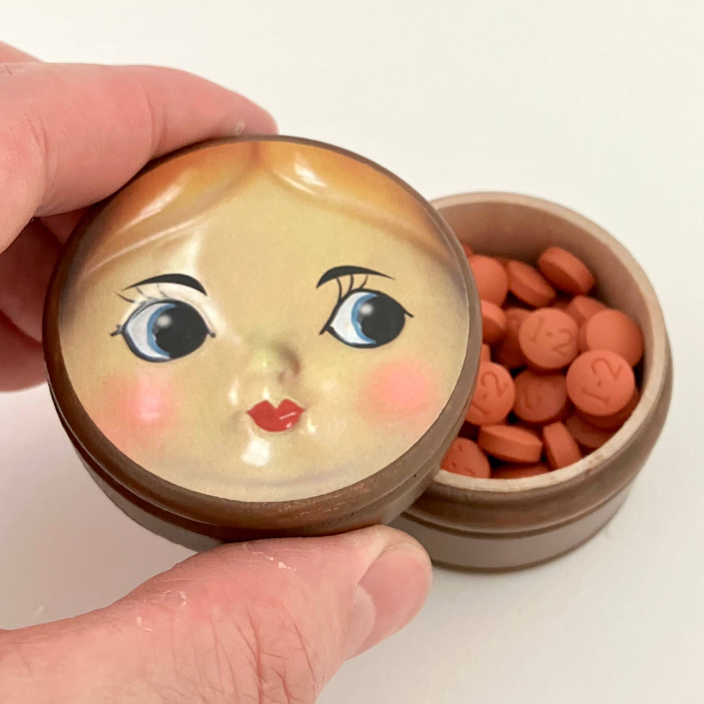 Silva Ware By Walter Silva - Wholesale Jewelry Box/Organizer - Doll Face Wooden Container Pill, Salt, Pill & Trinket Box1