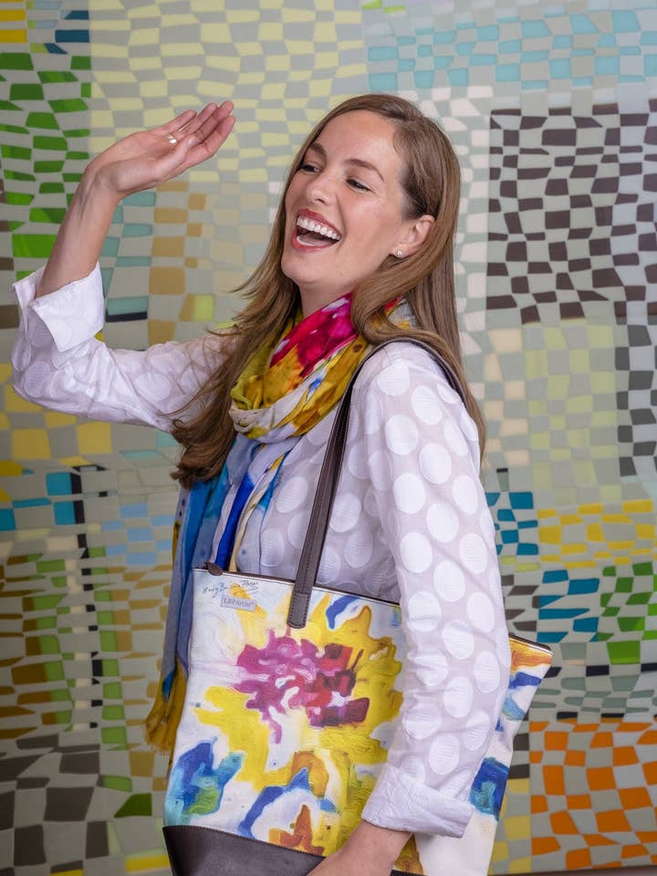 "Phoebe's Play" Cashmere Silk Scarf for wholesale by Lady Barbara Pinson Artist