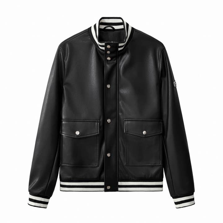 Prestige Varsity PU Jacket-BLACK for wholesale by BAROCCO