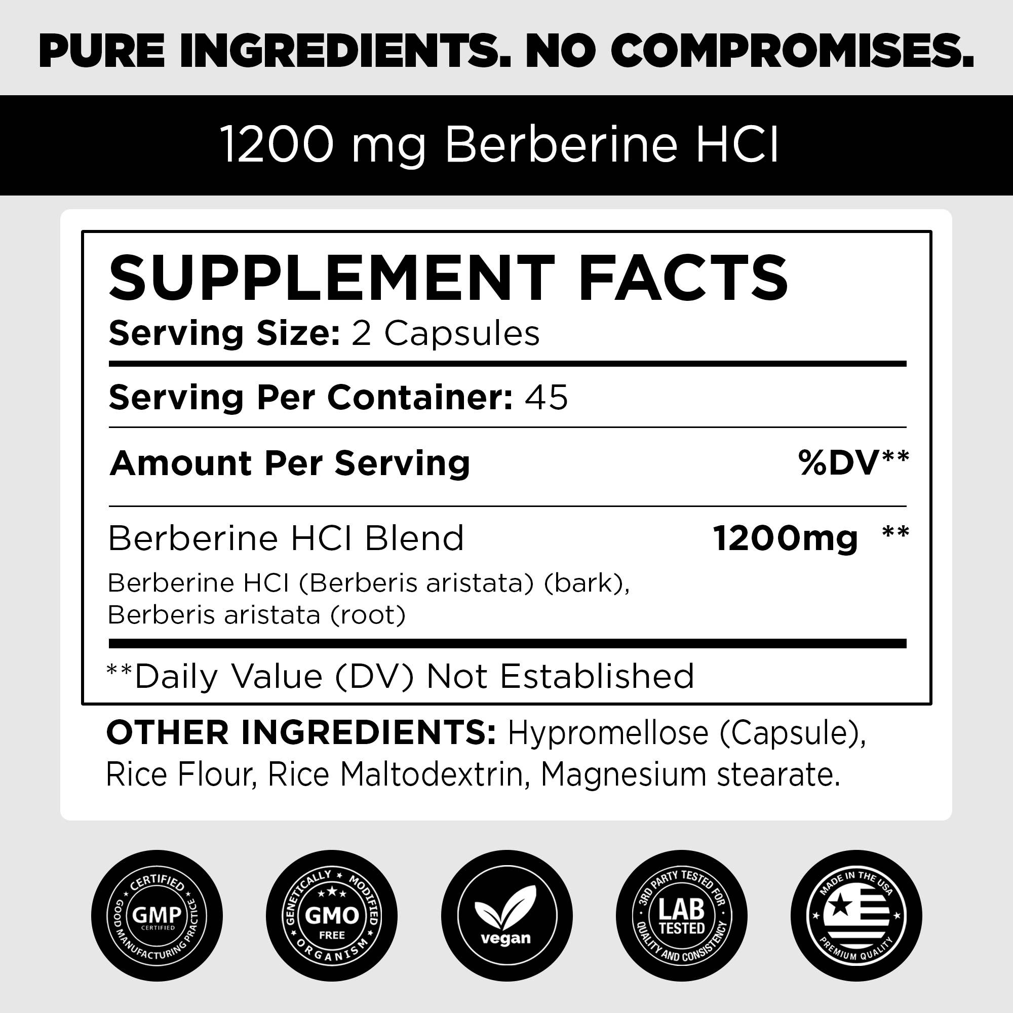 pure Vitamins - Wholesale Oral Supplement/Vitamin - Pure Vitamins Berberine HCl Capsules - 1200mg, 90 Capsules3