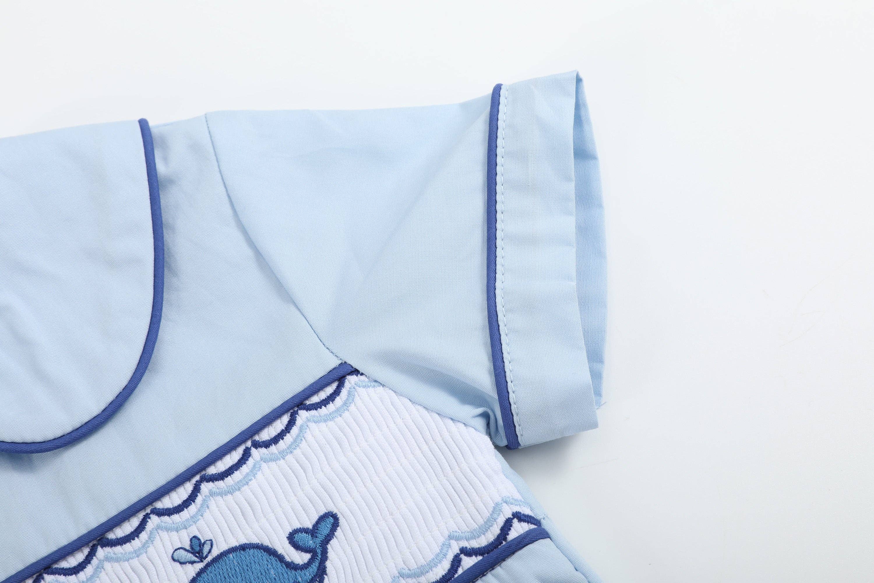 Lil Cactus - Wholesale Bodysuit (Non-Footed) - Baby - Blue Whale Smocked Collared Bubble Romper5