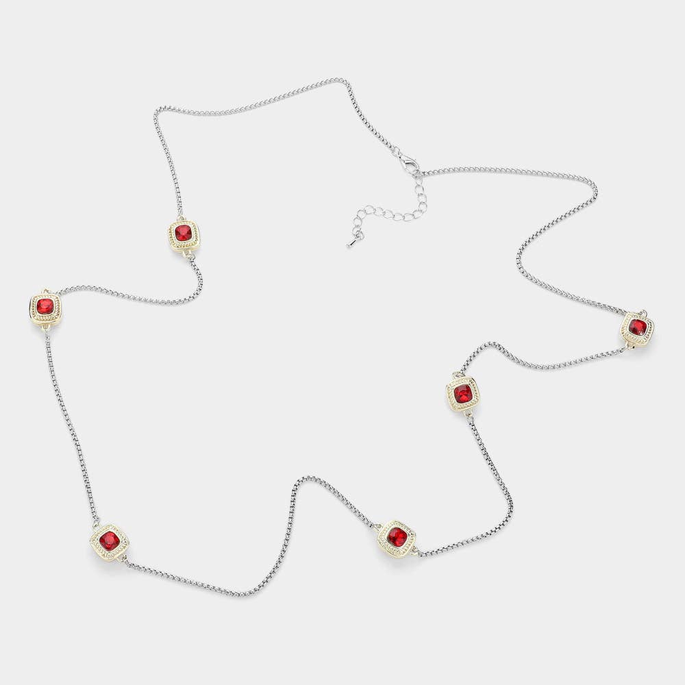 Sensibling Corp. - Wholesale Pendant/Charm Necklace - 14K Gold Plated Two Tone Square Pendant Station Necklace13