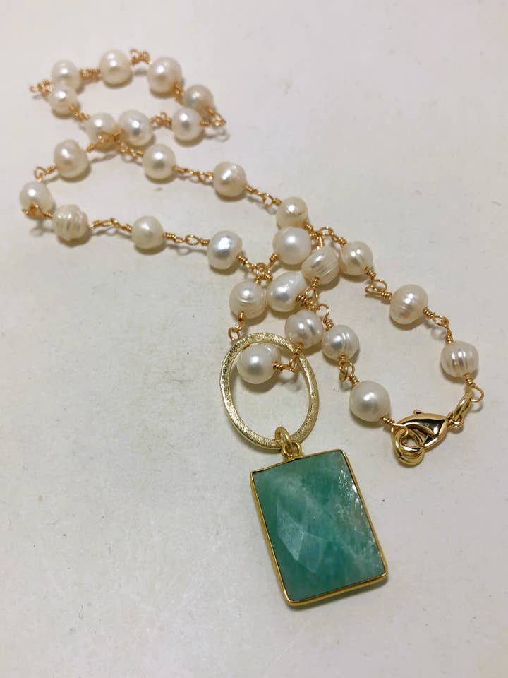 Collier en amazonite avec breloque facettée pour la vente par Bldesigns Speciality Crafted Finer Earring Jewelry