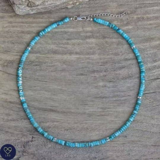 Colar delicado com contas de jaspe turquesa 2x4 mm, estilo boho unissex, presente minimalista de verão por atacado de LND Bands