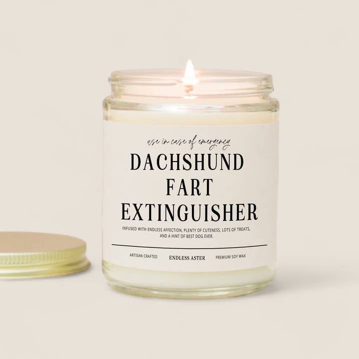 Dachshund Fart Extinguisher - 8, 16 oz Soy Jar Candle, Pet for wholesale by Endless Aster