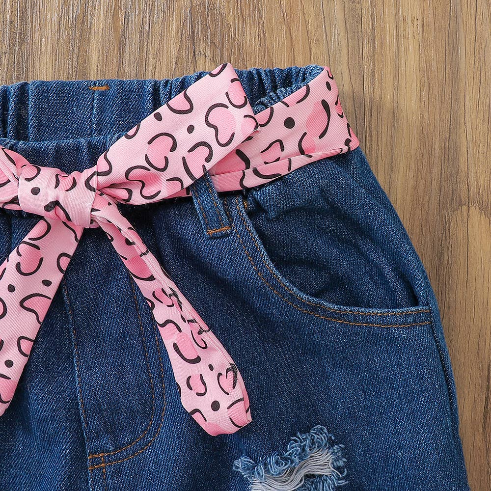 PatPat - Vente Ensemble haut et pantalon – enfant - Ensemble de jeans déchirés en denim pour fille, 2 pièces4