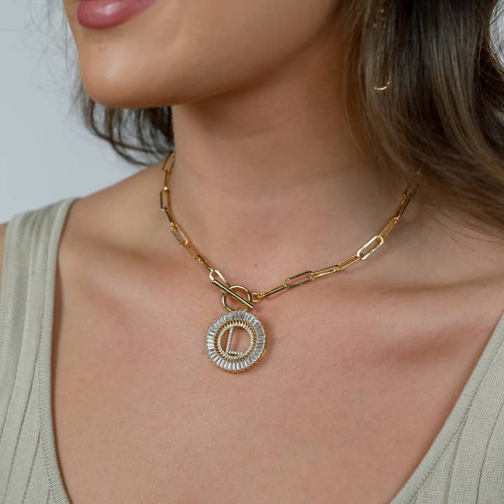 The Sis Kiss - Wholesale Pendant/Charm Necklace - Paperclip Chain Radiant Initial Necklace