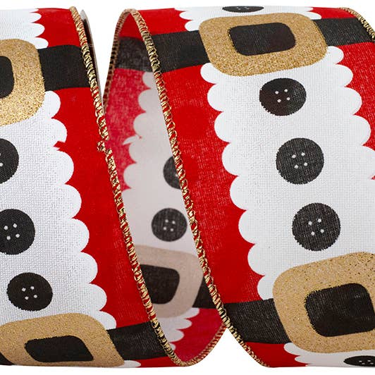 Santa's Buttons And Belt Christmas Wired Edge, Red/white for wholesale by RELIANT RIBBON