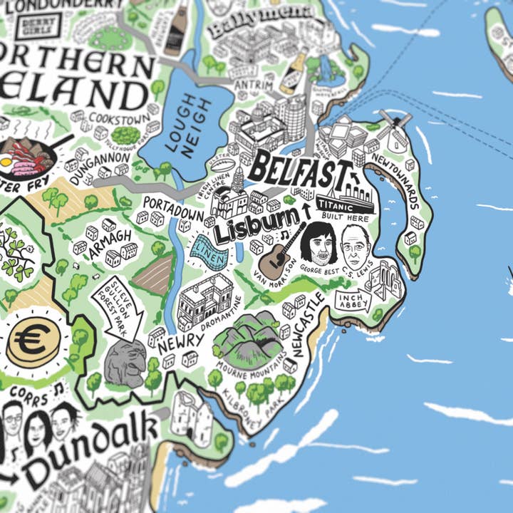 Evermade - Vendita all'ingrosso Stampa artistica - Mappa disegnata a mano di Gran Bretagna e Irlanda, stampa artistica