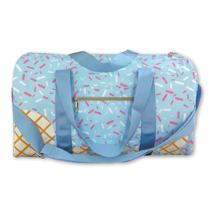 Light blue straps sprinkle duffel bag for wholesale by Yawoo Garments