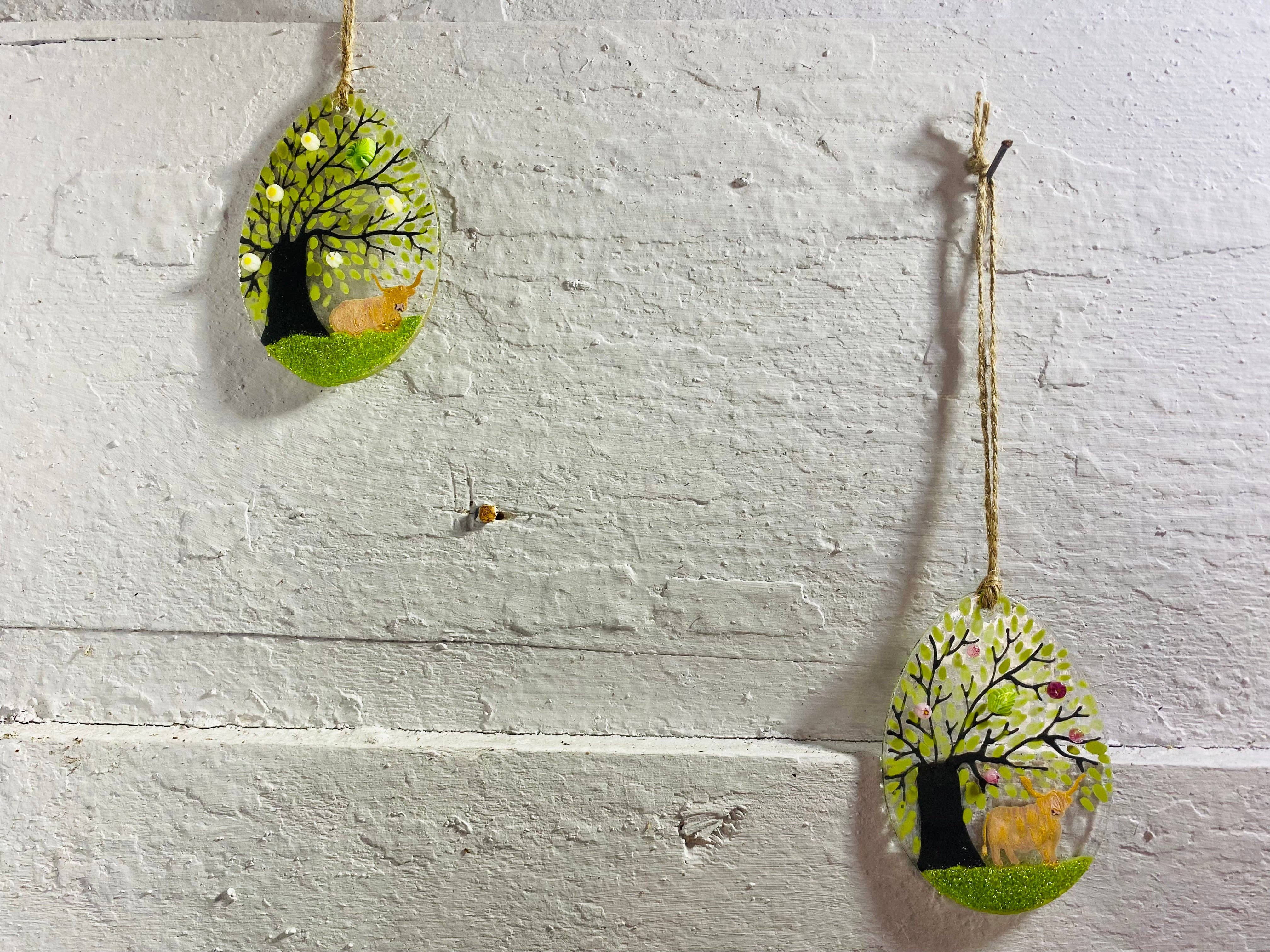 Ally Glass Studio - Wholesale Ornament - Easter Egg Highland Cow Hanger2