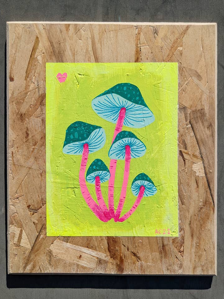 Micro Brain Shift - Acrylic and Gouach Painting 11"x12" by Annie Ohlala for wholesale by Annie Ohlala