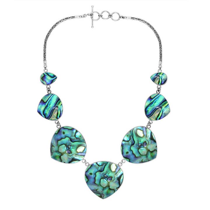 Bali Designs - Wholesale Pendant/Charm Necklace - AN-1010-AB Rounded Petal Abalone Shell & Sterling Silver Necklace – Wholesale Bali Jewelry