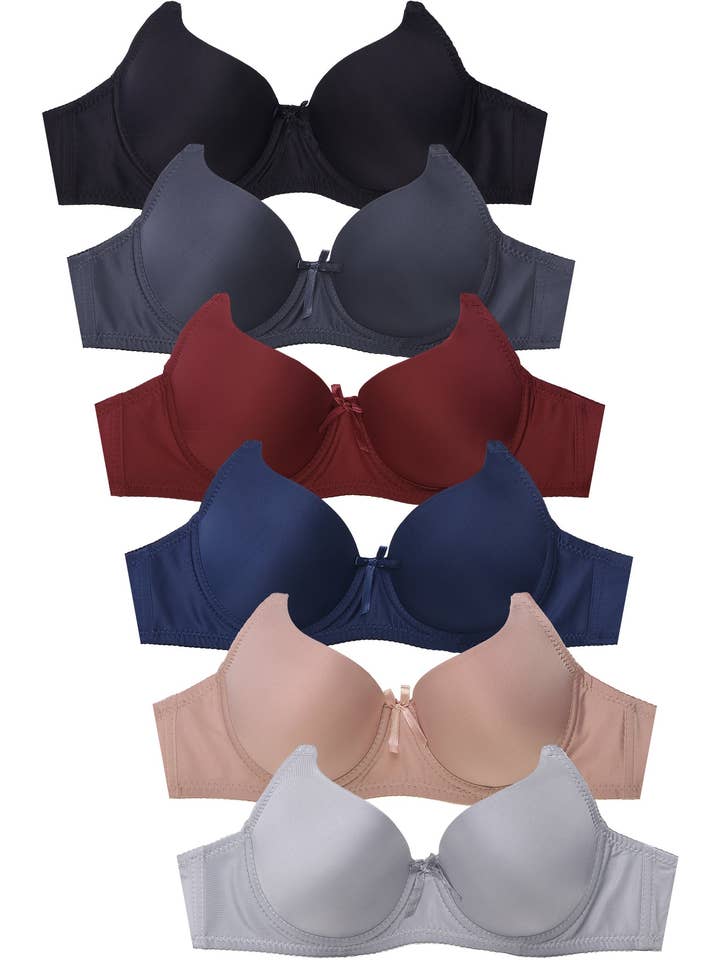 PACK OF 6 MAMIA WOMEN'S PLUS FULL CUP SOLID T SHIRT BRA (BR4013P3D9) for wholesale by 247 Frenzy