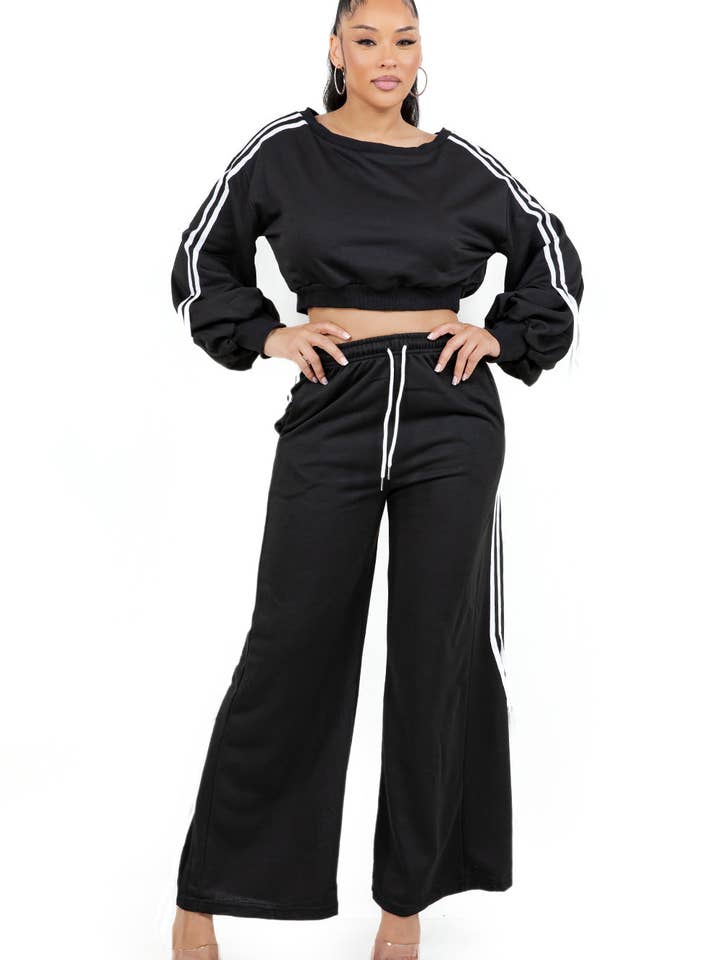 Black WOMEN FASHION SWEATSHIRT AND PANTS SET for wholesale on Faire2