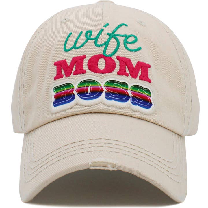 MiMi Wholesale - Wholesale Baseball Cap - Women's - KBV1488 'Wife Mom Boss' Washed Vintage Ballcap2