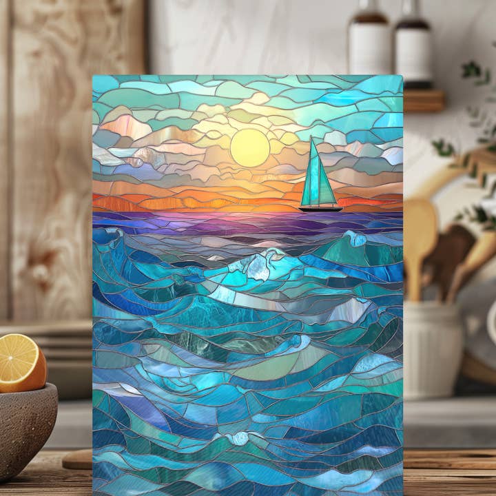 Fernville Creations - Wholesale Cutting Board - Seascape Tempered Glass Cutting Board, Printed Stained Glass5