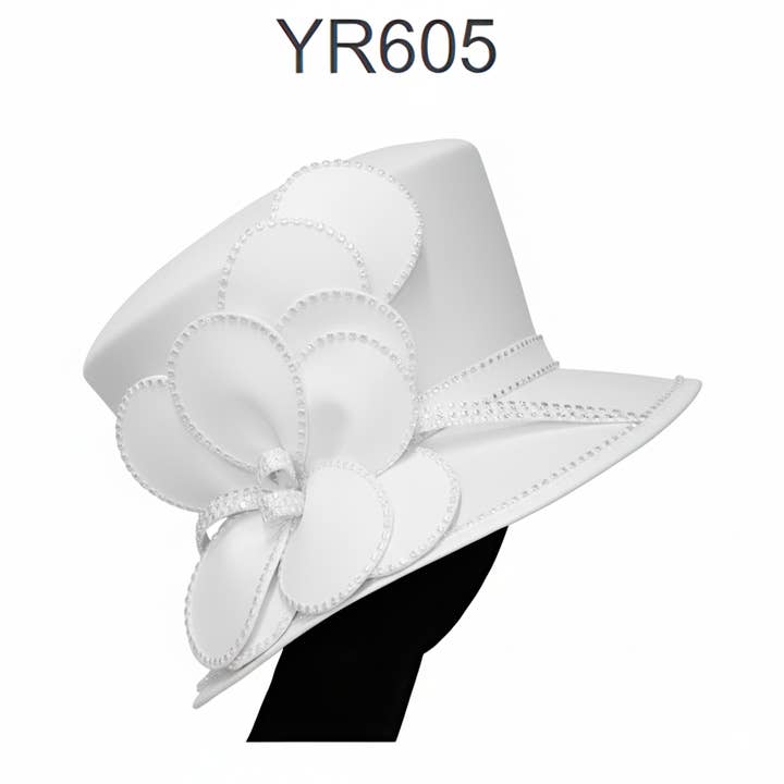 YR605 - Women Church Hat with Rhinestone Floral Accent for wholesale by Maspros