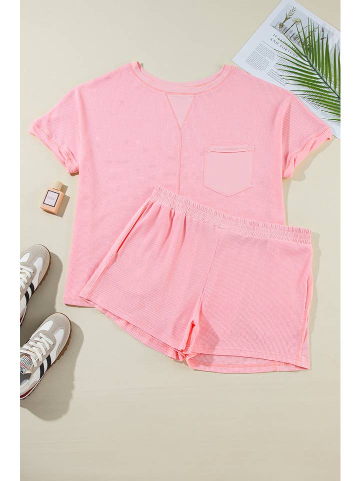 Pink Waffle Tee and Shorts Set Plus Size for wholesale on Faire