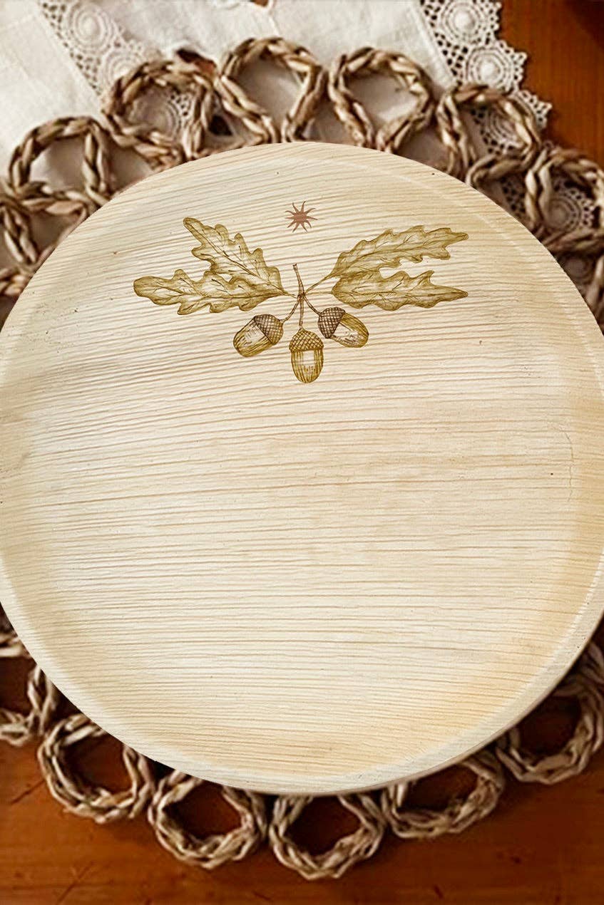 maaterra - Wholesale Disposable Plate - Compostable Palm Leaf Plates - Acorns, 6-12"5