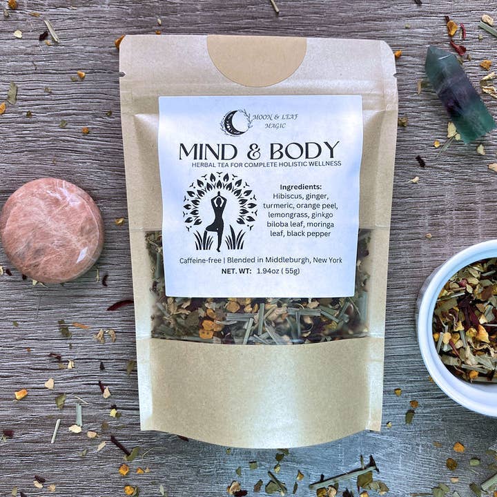 Mind & Body Herbal Tea w/ Ginger, Turmeric, Hibiscus, Orange for wholesale by Moon & Leaf Magic