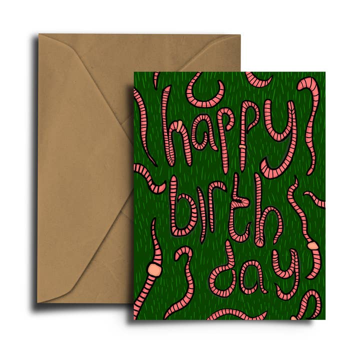 Dixon Does Doodles - Venta al por mayor Tarjetas de cumpleaños - Tarjeta de felicitación de cumpleaños Worms (verde)