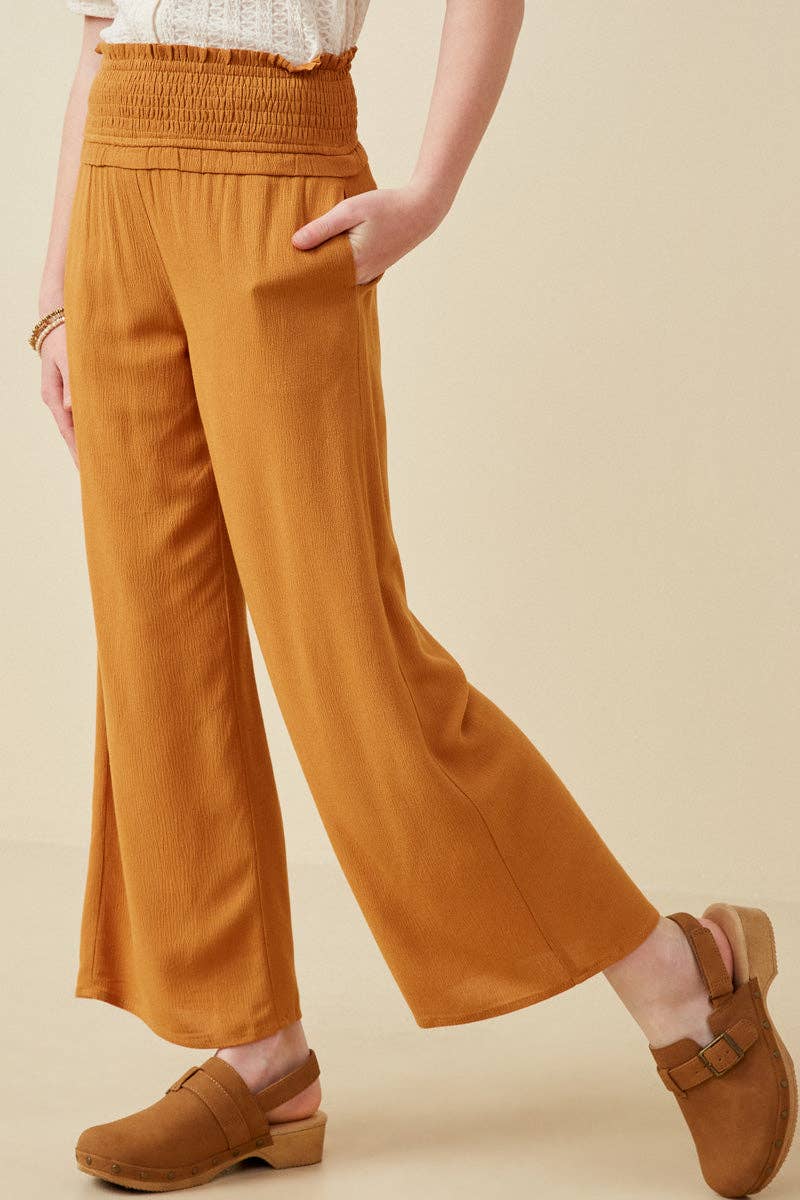 Camel Girls Smocked Waist Wide Leg Pants for wholesale on Faire0
