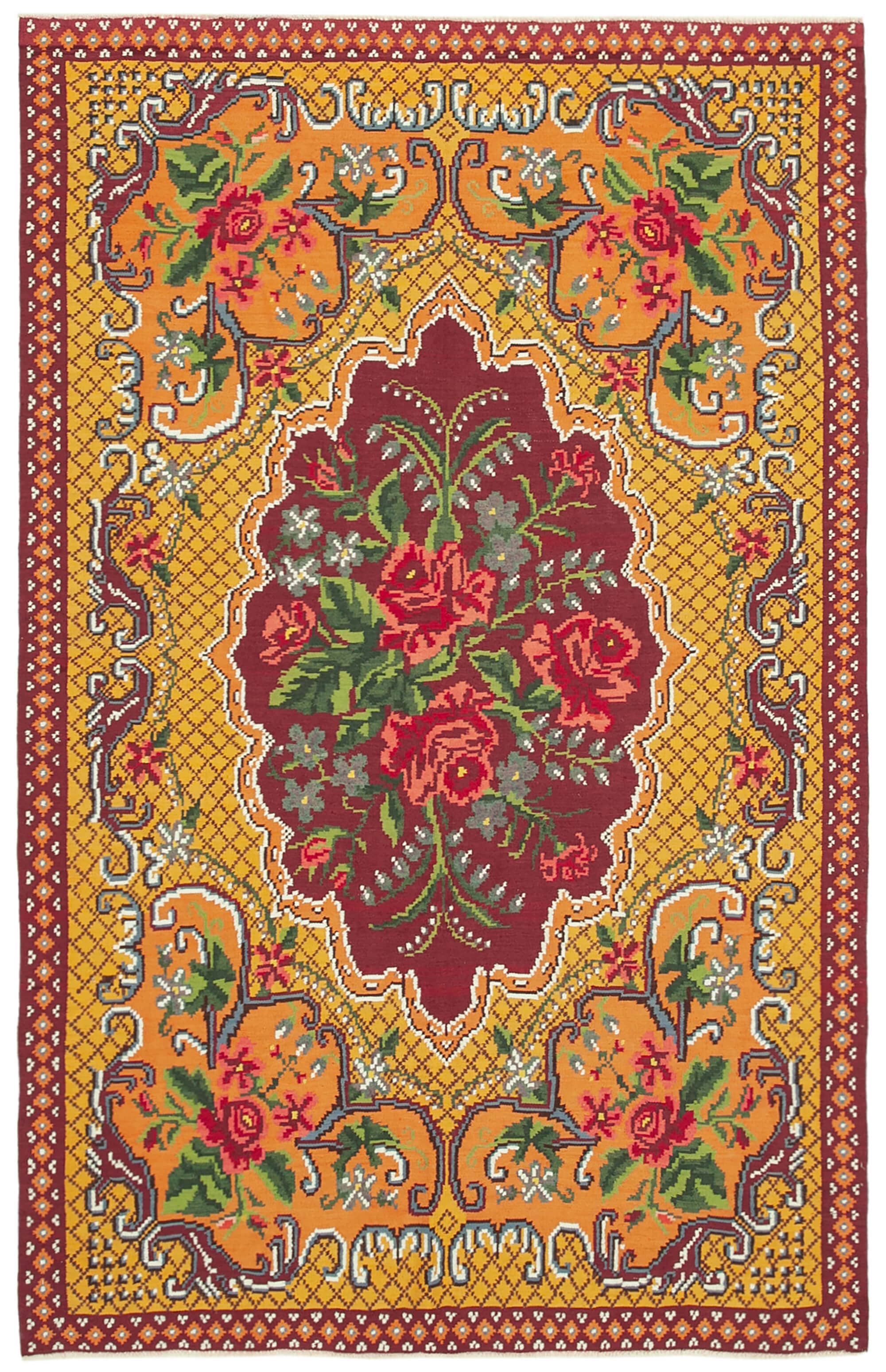 RUG N CARPET - Wholesale Vloerkleed - 6x10 Gele Handgemaakte Moldavische Kilim Tapijt - 233770
