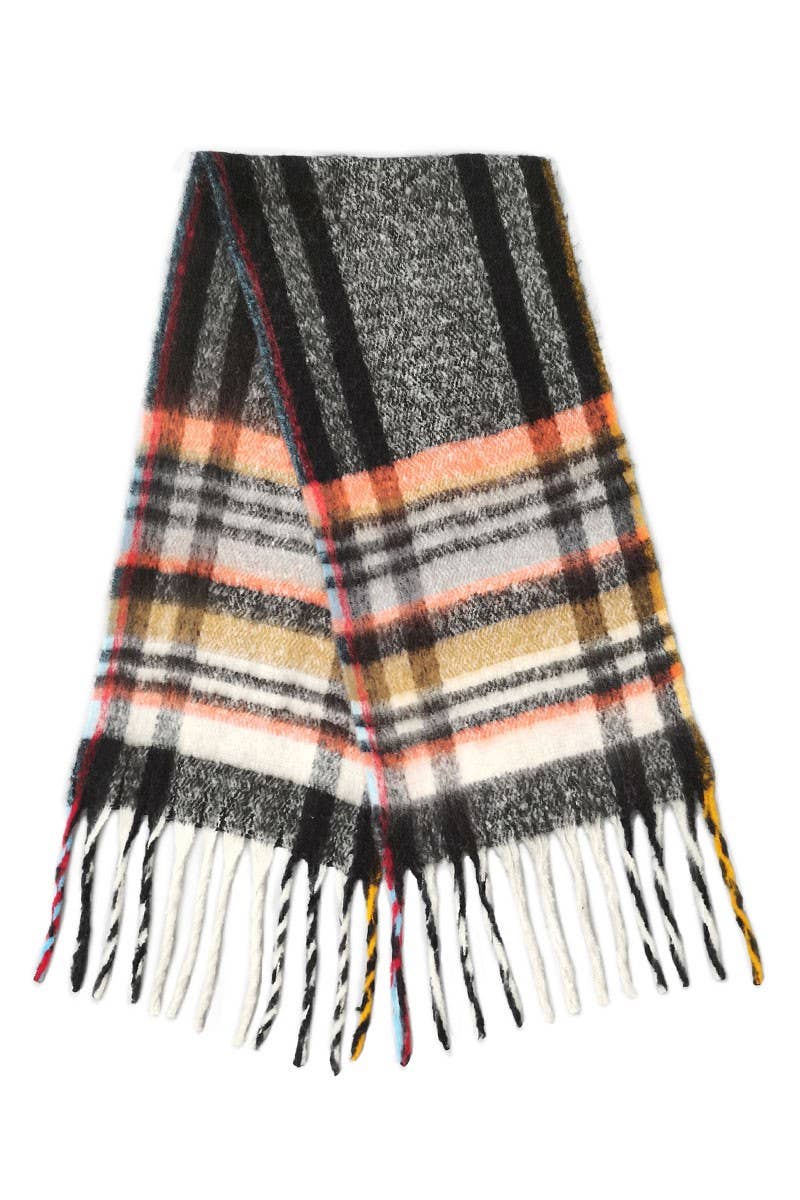 Fashion City - Wholesale Scarf - Women's - Women's Multi Stripe Cozy Scarf w Fringe8