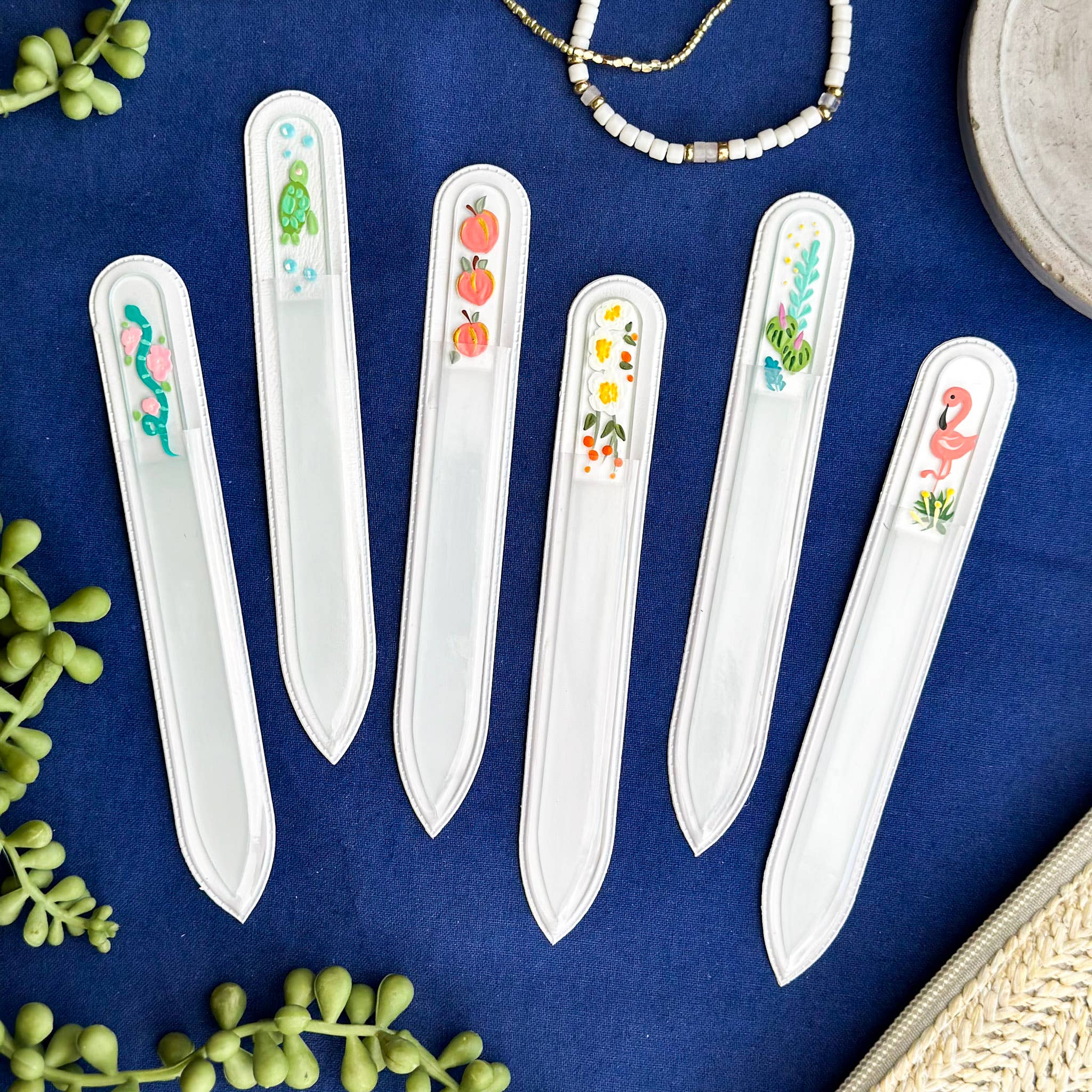 Blue Lemon Art - Wholesale Nail File - Hand Painted Glass Nail File - White Peony6