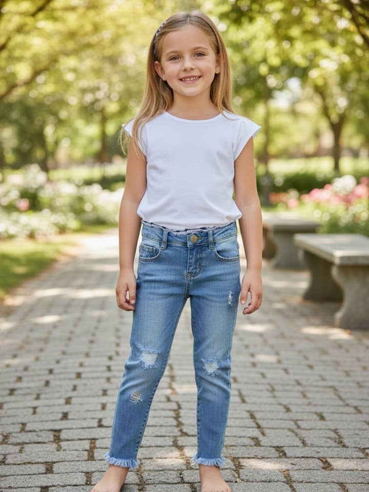 Distressed hem skinny jeans. png25113043-AMY for wholesale by Kids Charm Online