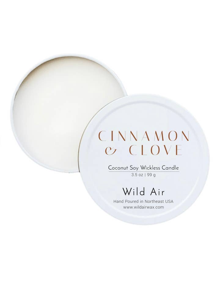 Clove + Cinnamon Wickless Candle 3.5 oz for wholesale by Wild Air