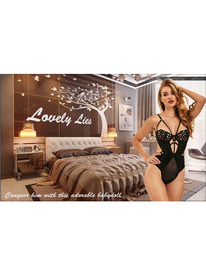 Lovely Lies - Wholesale Lingerie Bodysuit - Women's - Black or Pink Mesh Satin Combo Bodysuit Teddy w/ Detail at